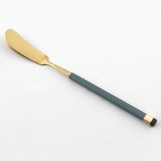 Bogen 方形雙色銀色餐具奶油刀, 橄欖綠 + 金色, 1個