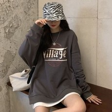 PEONIST 圓領印花寬鬆長袖大學T