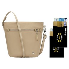 pacsafe W 斜背單肩包 + RFID 防盜刷卡套 2入組, 灰褐色(包)