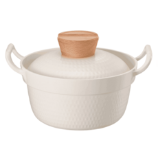 ONE HOUSE 韓川陶瓷木蓋鍋 AM-D904, 1個, 陶瓷白, 鍋體 + 鍋蓋