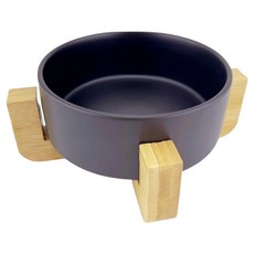 高精寵物 陶瓷平底碗 + 木架組 5吋, 黑色, 1套
