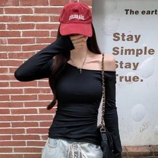 PEONIST 女款單肩修身內搭長袖T恤