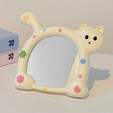 귀여운 고양이 화장대 탁상거울, 베이지
