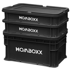 HOMBOXX 粗曠風可疊加耐重收納箱 小型款 2個 + 中型款 1個+上蓋 2個, 曜石黑, 1組
