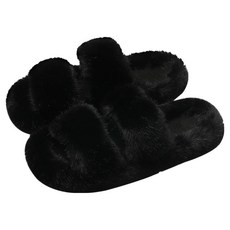 iSFun 1字絨面 保暖室內外穿兩用拖鞋 39, 黑色, 1套