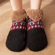 iSFun 麻花羊羔絨 居家兩用拖鞋保暖短襪套 43~45, 緹花黑, 1套
