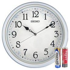 SEIKO 精工 植物花卉 數字刻度 滑動式秒針 靜音掛鐘 附電池 QXA832L, 白色 + 莫蘭迪藍色