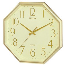 RHYTHM 日本麗聲時計 八角造型設計典雅家居立體數字超靜音掛鐘, 閃耀金