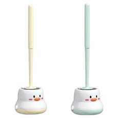 PEONIST 可愛浴室馬桶清潔刷2入 + 刷盒2入組, 1套, 黃色, 綠色