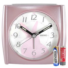 Seiko 精工 可愛小兔 數字刻度 滑動式秒針 貪睡鬧鈴 燈光夜光 靜音鬧鐘 附電池 QHE209P, 粉色