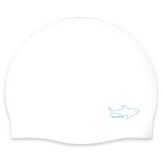 KeepSwimming 鯊魚專業貼合矽膠泳帽, 白藍鯊, 1個