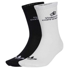 adidas 愛迪達 WORDING CR 2P 中筒襪 2雙組 JC8683, 白色 + 黑色, 1套