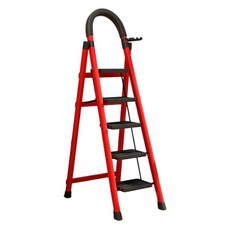 小麥購物 多功能加厚可折疊伸縮便攜人字梯 L1459 紅色五步梯, 1個