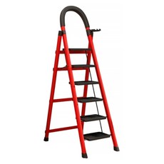 小麥購物 多功能加厚可折疊伸縮便攜人字梯 L1459 紅色六步梯, 1個