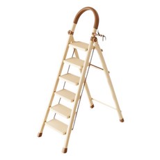 小麥購物 碳鋼伸縮折疊加厚兩用人字梯 L1461 奶油巧克色六步梯, 1個