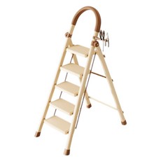 小麥購物 碳鋼伸縮折疊加厚兩用人字梯 L1461 奶油巧克色五步梯, 1個