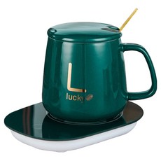 YUNMI 55度恆溫暖暖杯禮盒組 馬克杯 + USB恆溫杯墊 保溫杯墊 暖杯墊 重力感應 三段溫控 墨綠色, 單一商品