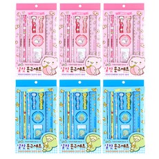 모쿠쿠 알찬 문구세트 2종 x 6p 세트, 핑크, 블루, 1세트