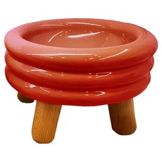 YSS Dog&Cat 職人木匠 童話森林甜甜圈 原木瓷碗, 1個, 橘色