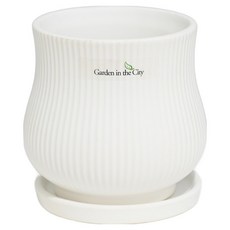 Garden in the City 現代陶瓷條紋花盆+底座組, 1套, 單色