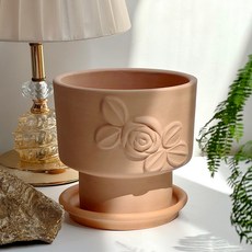 ENVIE CASA Rosa 陶盆 + 底盤套組, 蜜桃色