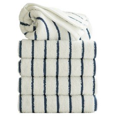 TowelToktok 時尚條紋飯店毛巾 190g 精梳棉, 5個, 海軍藍