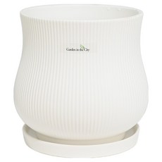 Garden in the City 現代陶瓷條紋線條花盆 + 底盤組, 1套, 單一顏色