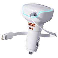 NUCLE PD 3.0 車用捲線式點菸器 3孔 50W 高速充電器 線材一體式, 白色, NCCC-WC-10-TD