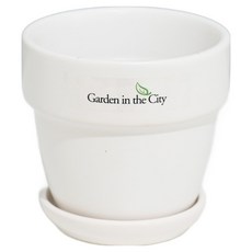 도시정원 모던 도자기 도토리 화분 + 받침 세트, 화이트, 1세트