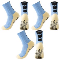 생활의지혜 남성용 미끄럼방지 러닝 스포츠 축구 양말 3켤레 세트, 스카이블루, 1세트