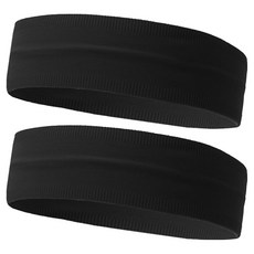 girlpins 寬版牢固高彈力瑜珈慢跑運動髮帶 1603, 2個, 黑色