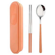 Tilhouse靜音不鏽鋼304餐具組, 1套, 橘色, 湯匙 + 筷子 + 餐具筒