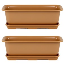 식스파머스 튼튼한 세라믹 느낌 베란다 야채 키우기 화분 + 받침대 세트 1호, 브라운, 2세트