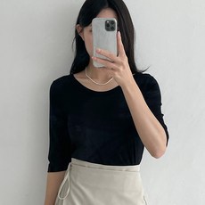 todayandlook 女款純色滾邊U領彈力素色內搭五分袖T恤