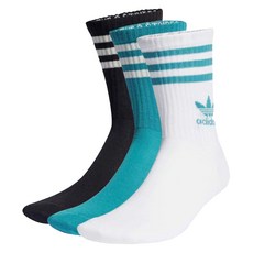 adidas 愛迪達 MID CUT CRW SCK 中筒襪3雙組 IQ3513, 白色 + 綠色 + 黑色, 1組