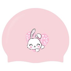 KeepSwimming 兒童Love Bunny Kitty矽膠泳帽, 1個, 愛心兔子嬰兒粉