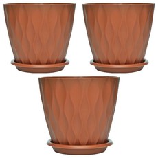 Theia 現代鑽石造型塑膠花盆 + 盆托組, 酒紅色, 3套