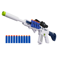兒童安全軟彈步槍 M416 七彩燈光/多種音效/仿狙擊鏡 + 10發子彈 89913, 1個, 白色