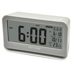 RHYTHM 日本麗聲時計 工業風感應夜燈電子鐘 3組鬧鈴, 白色