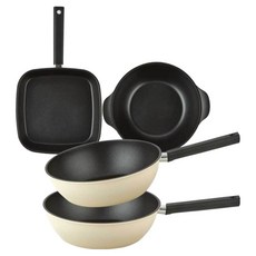 퀸센스 샌드 후라이팬 세트 4개, 베이지, 사각팬 27cm + 궁중팬 28cm 2p + 파티웍 28cm, 1세트