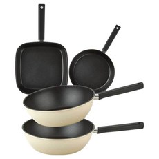퀸센스 샌드 후라이팬 세트 4개, 베이지, 사각팬 27cm + 후라이팬 24cm + 궁중팬 28cm 2p, 1세트