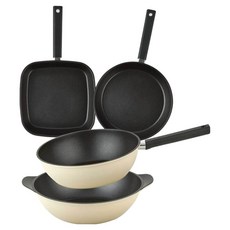 퀸센스 샌드 후라이팬 세트 4개, 베이지, 사각팬 27cm + 후라이팬 28cm + 궁중팬 28cm + 파티웍 28cm, 1세트