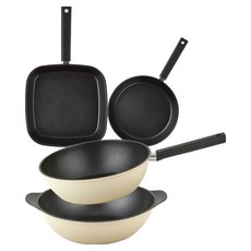 퀸센스 샌드 후라이팬 세트 4개, 베이지, 사각팬 27cm + 후라이팬 24cm + 궁중팬 28cm + 파티웍 28cm, 1세트