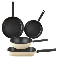 퀸센스 샌드 후라이팬 세트 4개, 베이지, 사각팬 27cm + 후라이팬 28cm + 후라이팬 24cm + 궁중팬 24cm, 1세트