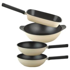 퀸센스 샌드 후라이팬 세트 4개, 베이지, 사각팬 27cm + 궁중팬 24cm 2p + 파티웍 28cm, 1세트