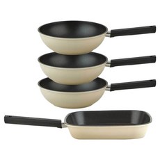 퀸센스 샌드 후라이팬 세트 4개, 베이지, 사각팬 27cm + 궁중팬 24cm 3p, 1세트