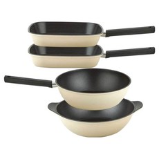 퀸센스 샌드 후라이팬 세트 4개, 베이지, 사각팬 27cm 2p + 궁중팬 28cm + 파티웍 28cm, 1세트