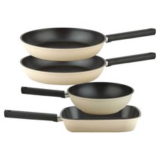 퀸센스 샌드 후라이팬 세트 4개, 베이지, 사각팬 27cm + 후라이팬 28cm 2p + 궁중팬 24cm, 1세트