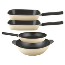 퀸센스 샌드 후라이팬 세트 4개, 베이지, 사각팬 27cm 2p + 후라이팬 24cm + 파티웍 28cm, 1세트
