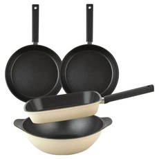 퀸센스 샌드 후라이팬 세트 4개, 베이지, 사각팬 27cm + 후라이팬 28cm 2p + 파티웍 28cm, 1세트